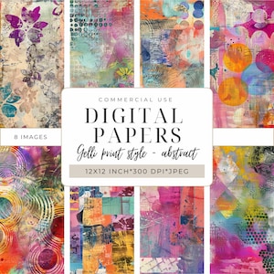 Papiers numériques de style impression Gelli I Papier de scrapbooking imprimable | Bricolage et techniques mixtes I Papiers de fond I Collage 30,5 x 30,5 cm I 081