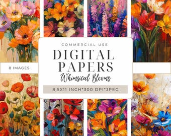 Vibrant Painterly Florals Digital Papers – Whimsical Flowers for Scrapbooking, Junk Journals, Printable Collage & Mixed Media Crafts I DP186