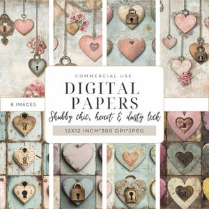 Dusty lock, hearts | Shabby chic I Vintage I Digital Papers I Collage, Scrapbooking | DIY Crafts & Mixed Media I Junk journal I DPMJ091