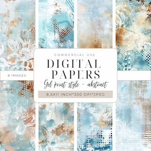 Papéis digitais, estilo de impressão em gel para colagem, técnicas mistas e artesanato DIY, fundo digital I Papel para scrapbooking imprimível I 8,5x11 I DP119