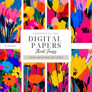Bold Neon Floral Digital Paper Pack | Floral Abstract Textures I For Scrapbooking, Journals, Collage & Mixed Media Crafts I DPMJ204