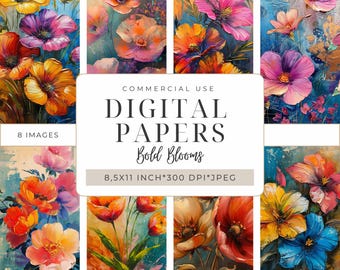 Bold Blooms Digital Papers – Whimsical Floral Art for Scrapbooking, Junk Journals, Printable Collage & Mixed Media Crafts I DPMJ187