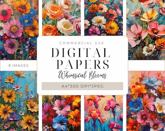 Whimsical Blooms Digital Papers – Colorful Floral Printable for Scrapbooking, Junk Journals, Collage & Mixed Media Crafts | A4 I DPMJ188
