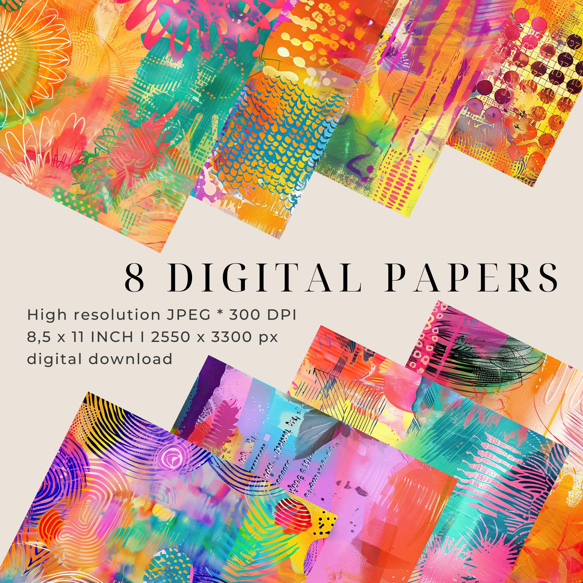 Prant Paper Digital Papers, Gel Print Style for Collage, Mixed Media and DIY Crafts ...