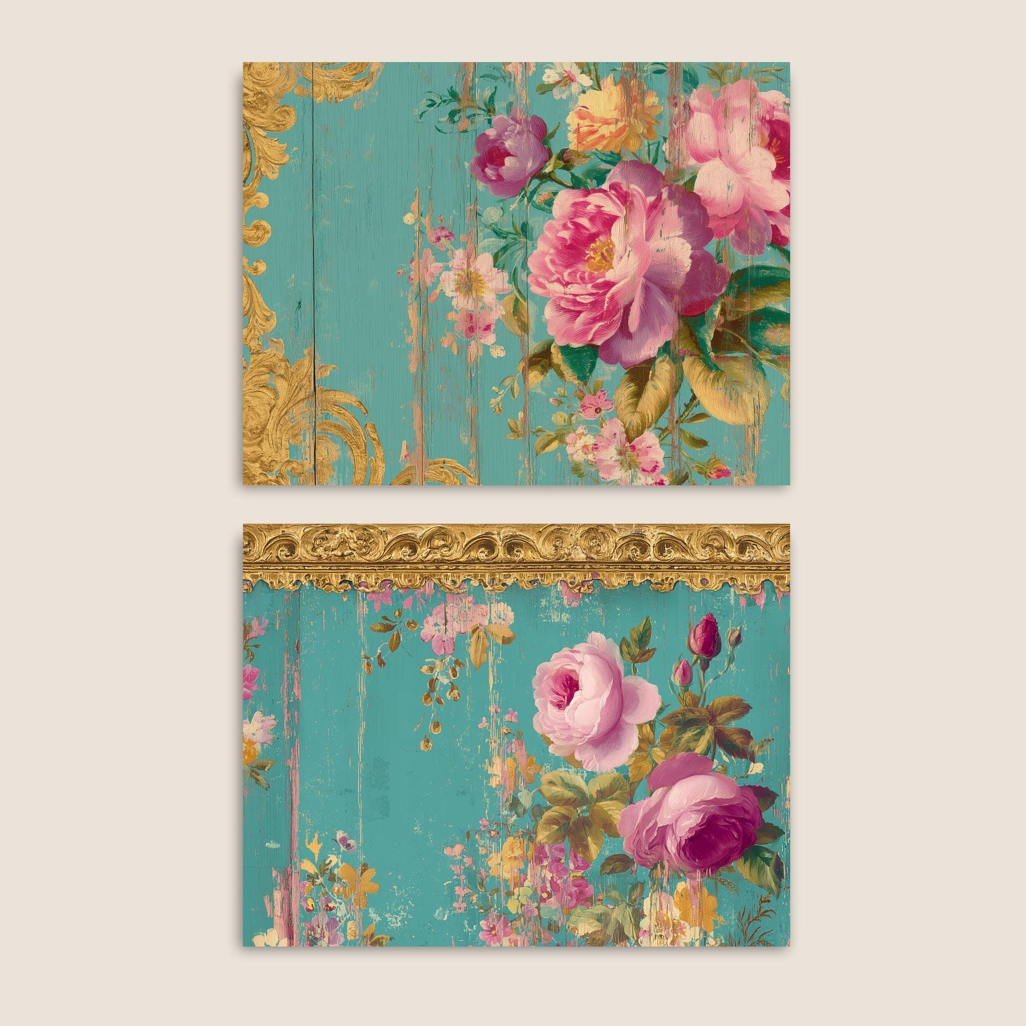Teal Roses Digital Teal Floral Digital Paper – Gilded Roses, Junk Journal (digital ...