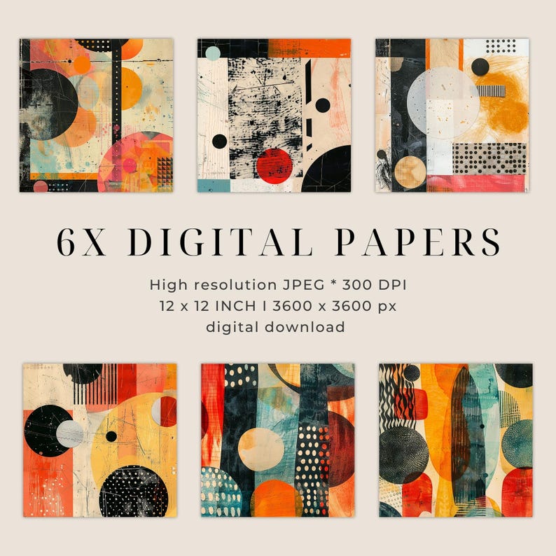 Digital Papers Pack | Abstract Shapes I Grunge I Printable Scrapbooking ...