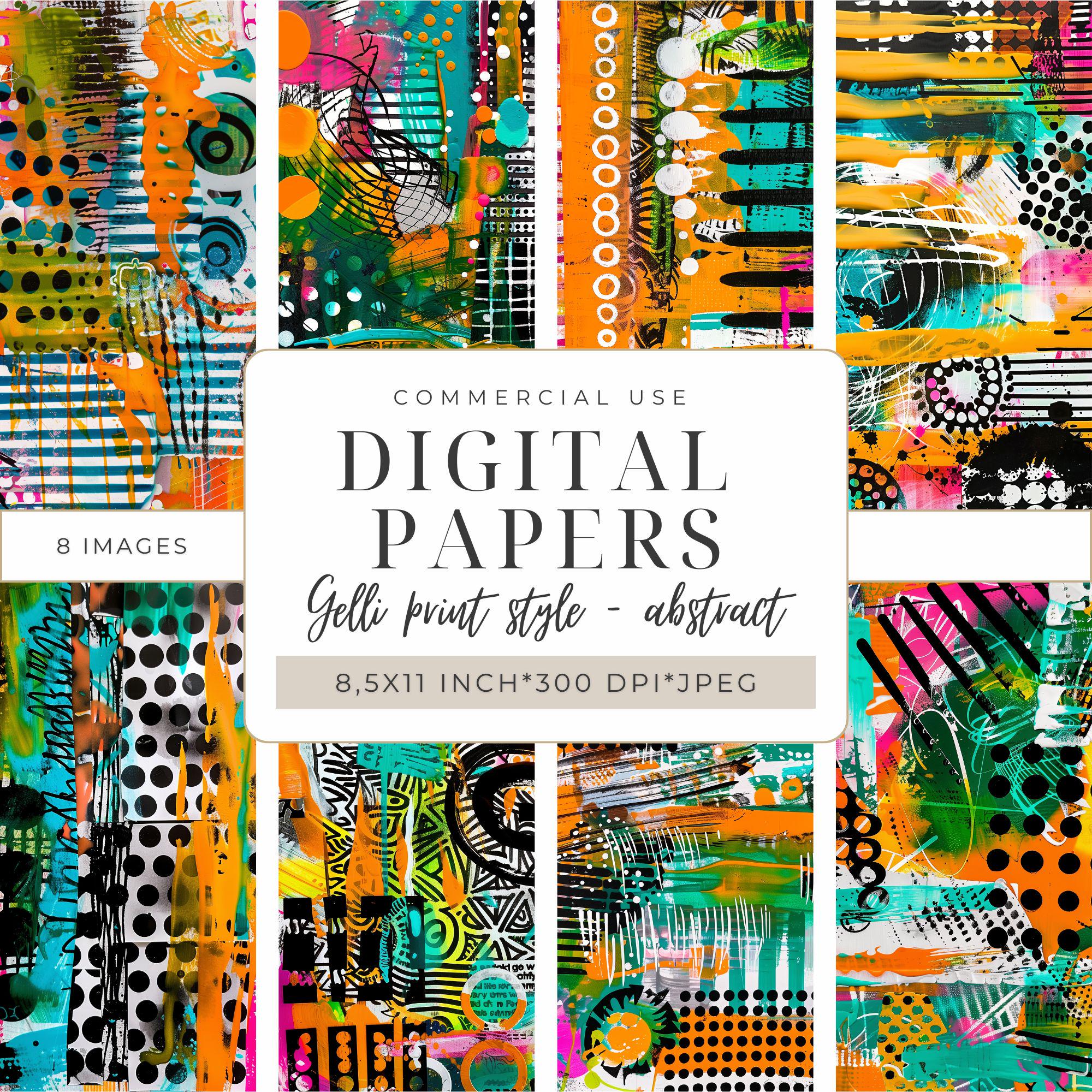 Digital Papers, Gel Print Style for Collage, Mixed Media and DIY Crafts ...