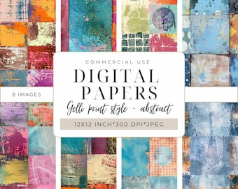 Gelli print style digital Papers  I Printable Scrapbooking Paper | DIY Crafts & Mixed Media I Background papers I Collage 12 x 12 inch I 078