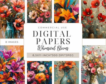 Whimsical Floral Brushwork Digital Papers – Bold Flowers for Scrapbooking, Junk Journals, Printable Collage & Mixed Media Crafts I DPMJ185