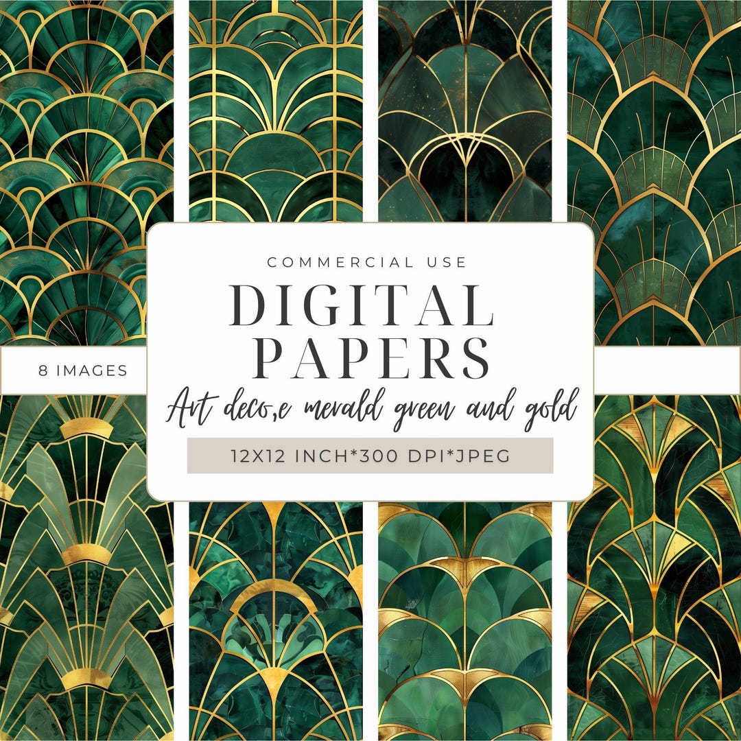 Art Deco Emerald and Green Background Digital Papers Pack I Printable ...