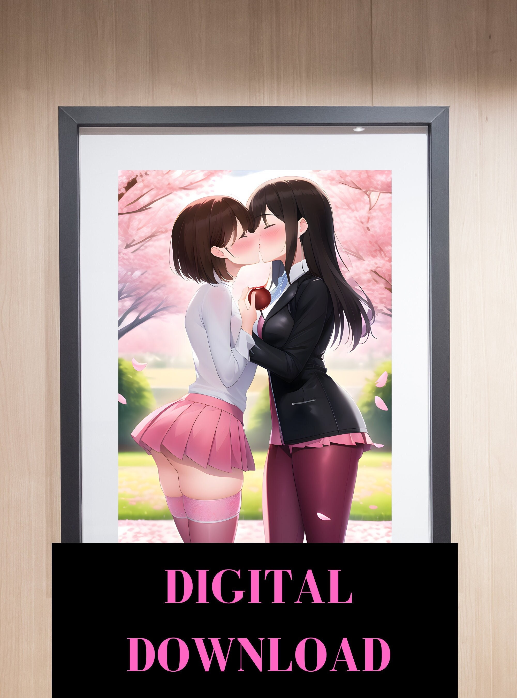 Lesbian Kiss Art Print of Original Watercolor. Anime Style -  Sweden