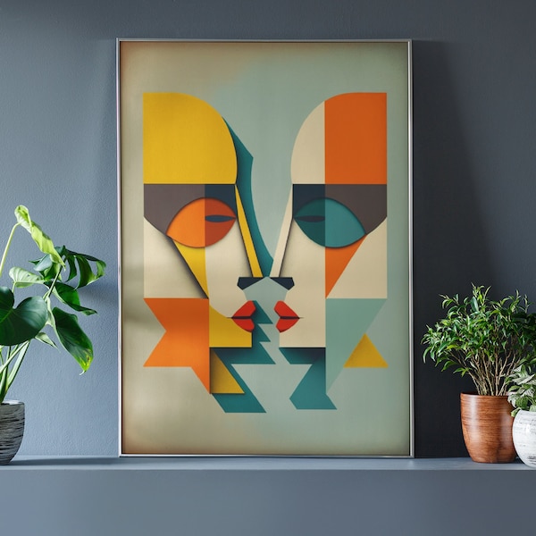 Bauhaus Poster "Küssende Gesichter", Mid Century Modern Art Print, Bauhaus Retro Poster, Wandbild, Wandkunst, Wanddeko - Poster A1/A2/A3/A4