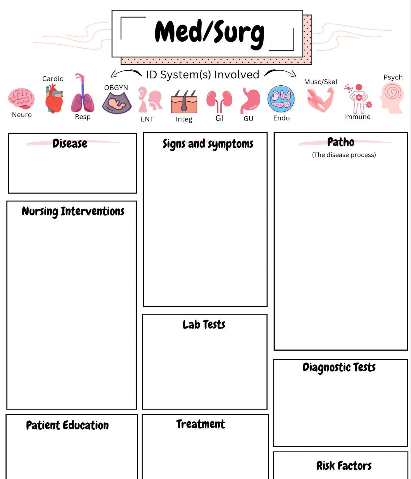 Printable/download Med/surg Template Nursing School Study Sheet Study Printable/download Med/surg Template Nursing School Study Sheet Study