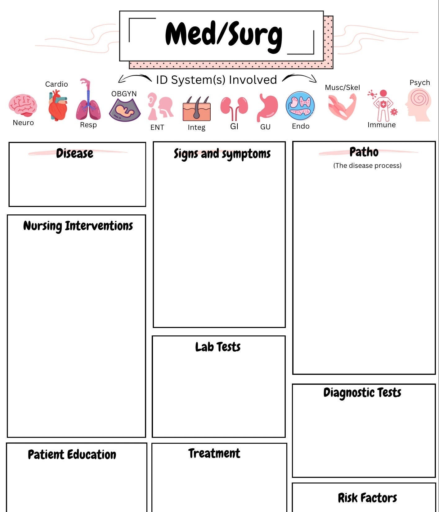 Printable/download Med/surg Template Nursing School Study Sheet Study Printable/download Med/surg Template Nursing School Study Sheet Study