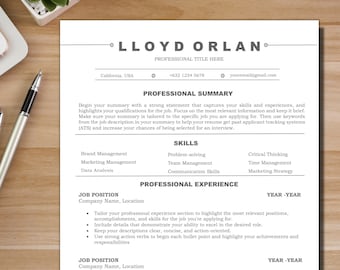 ATS Friendly Resume Template Professional Resume Template Word Clean Minimalist CV Template Simple Modern Resume