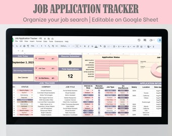Job Tracker, Job Application Dashboard, Job Search Planner, Google Sheet Application Tracker, Job Search Organizer, Pastel Color Template