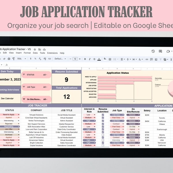 Job Tracker Google Sheet Etsy