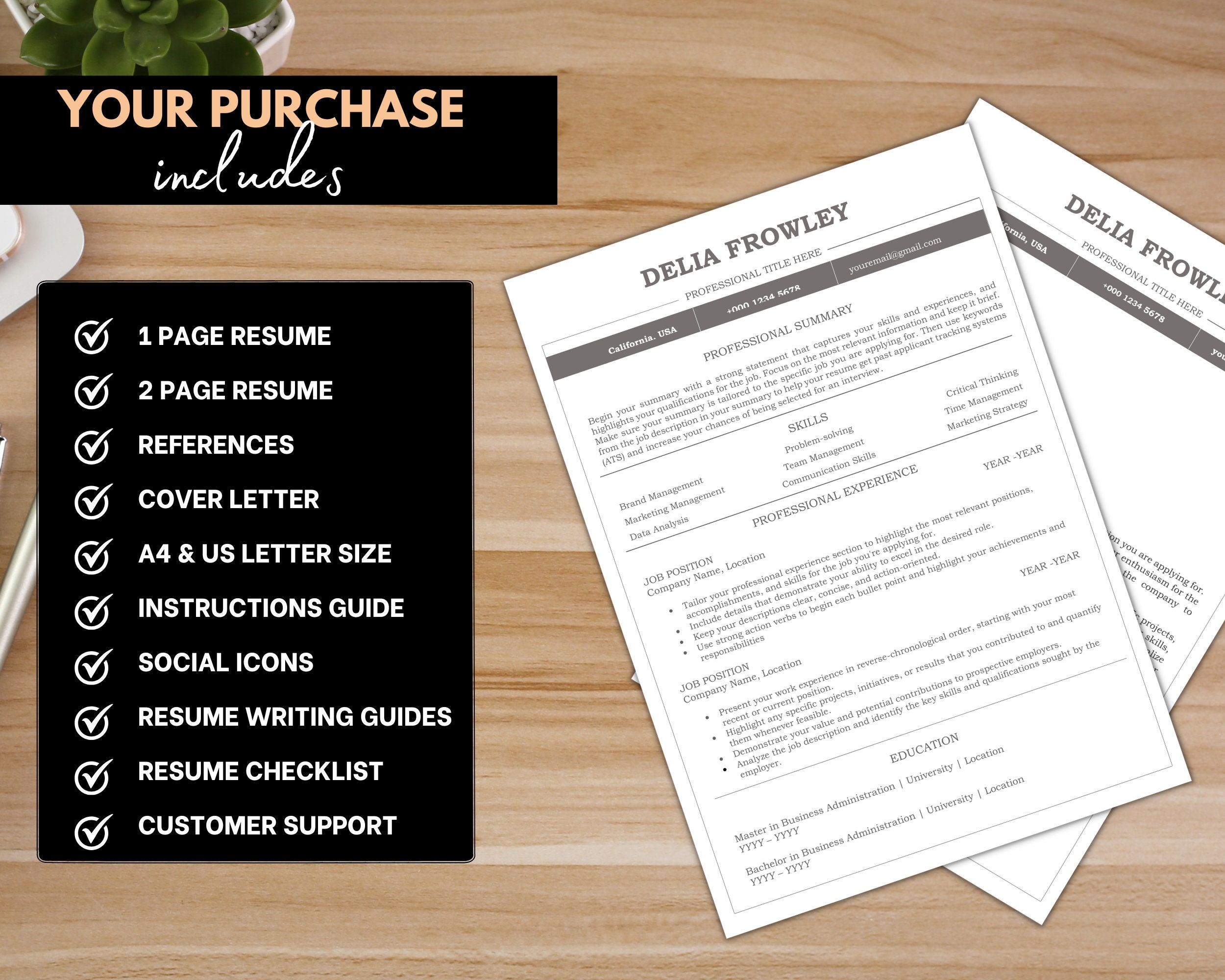 Resume Template ATS Friendly CV Template With Cover Letter - Etsy