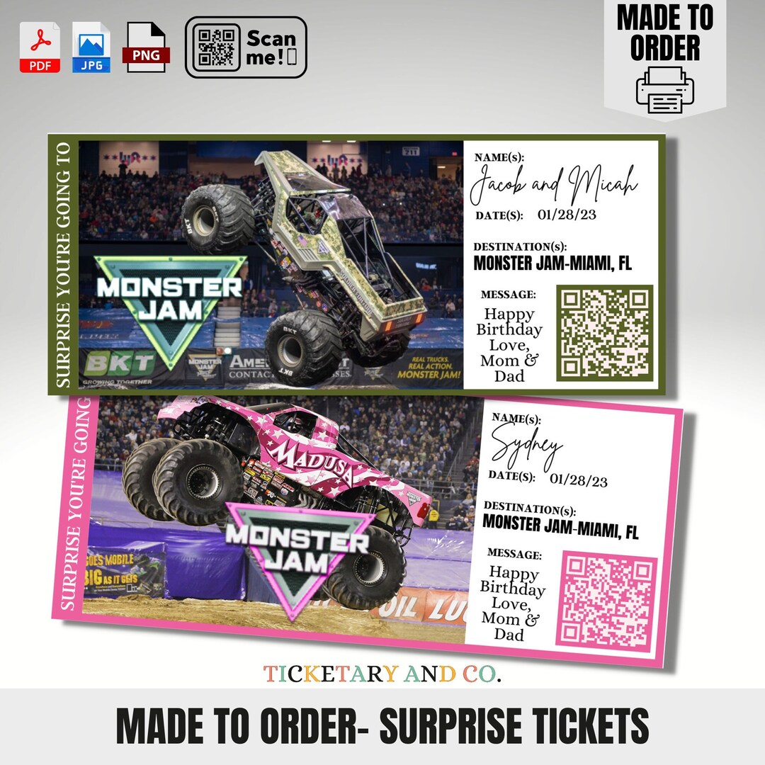 Monster Jam Printable Tickets Monster Jam Surprise Ticket Etsy