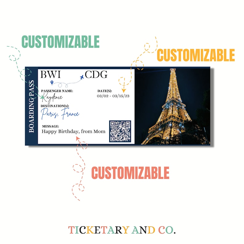 PARIS France Surprise Gift Ticket Printable Boarding Pass Etsy