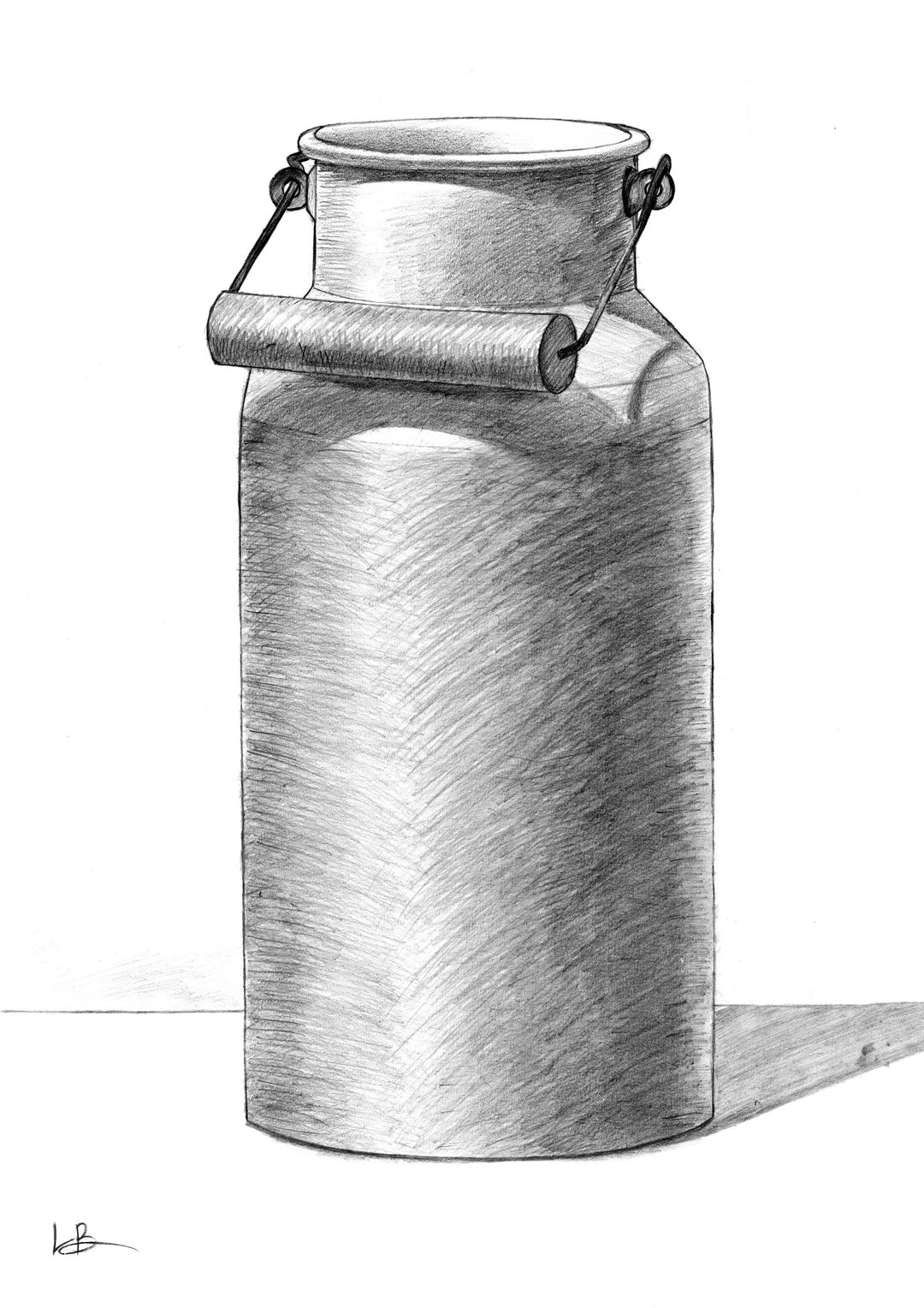Milk Jug Art Print, Hand Made Sketch, Black and White Drawing in