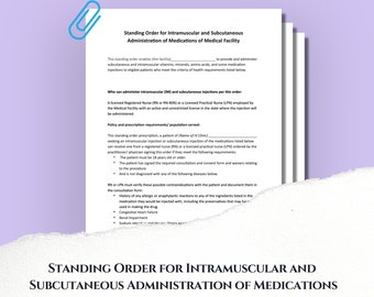 Standing Order for Intramuscular and Subcutaneous Administration of Medications Digital Download Template, IV Consent Form, for IV therapy