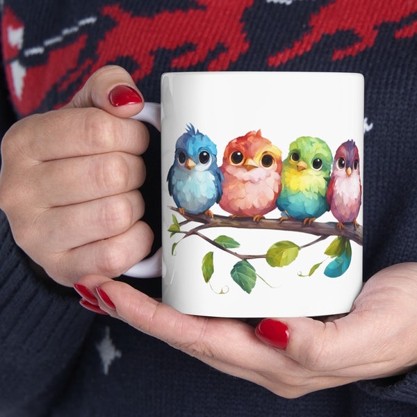 Adoreable birds sitting on a branch coffee mug - Great gift idea for bird and coffee lovers