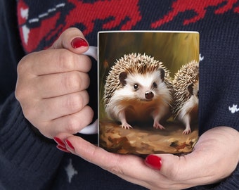 Array of Hedgehogs coffee mug with cute Hedgehogs - artistic decorative cup for home decor and Hedgehog lovers