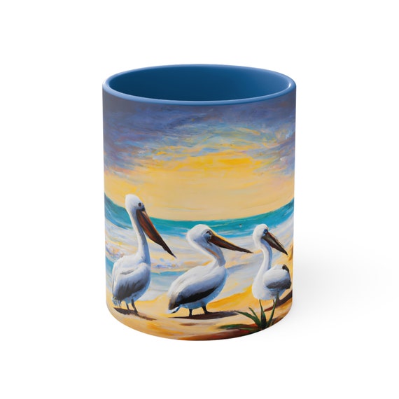 Pelican Mug, Can Be Personalized, Custom Name Mug, Beach Lover Coffee Cup,  Gift for Men, Gift for Women 
