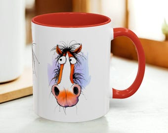 Coffee Mug with Three funny Eye-catching Crazy horses , unique design cup, original gift idea 11oz 15oz mug