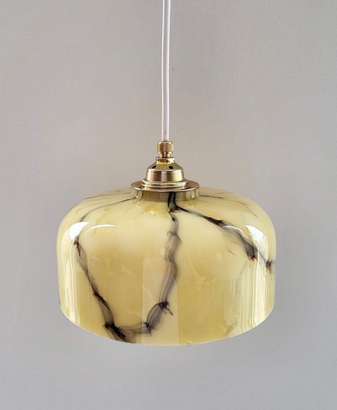 Art Deco Pendant Lamp Vintage Hood Marbled Pattern Glass Lamp Etsy