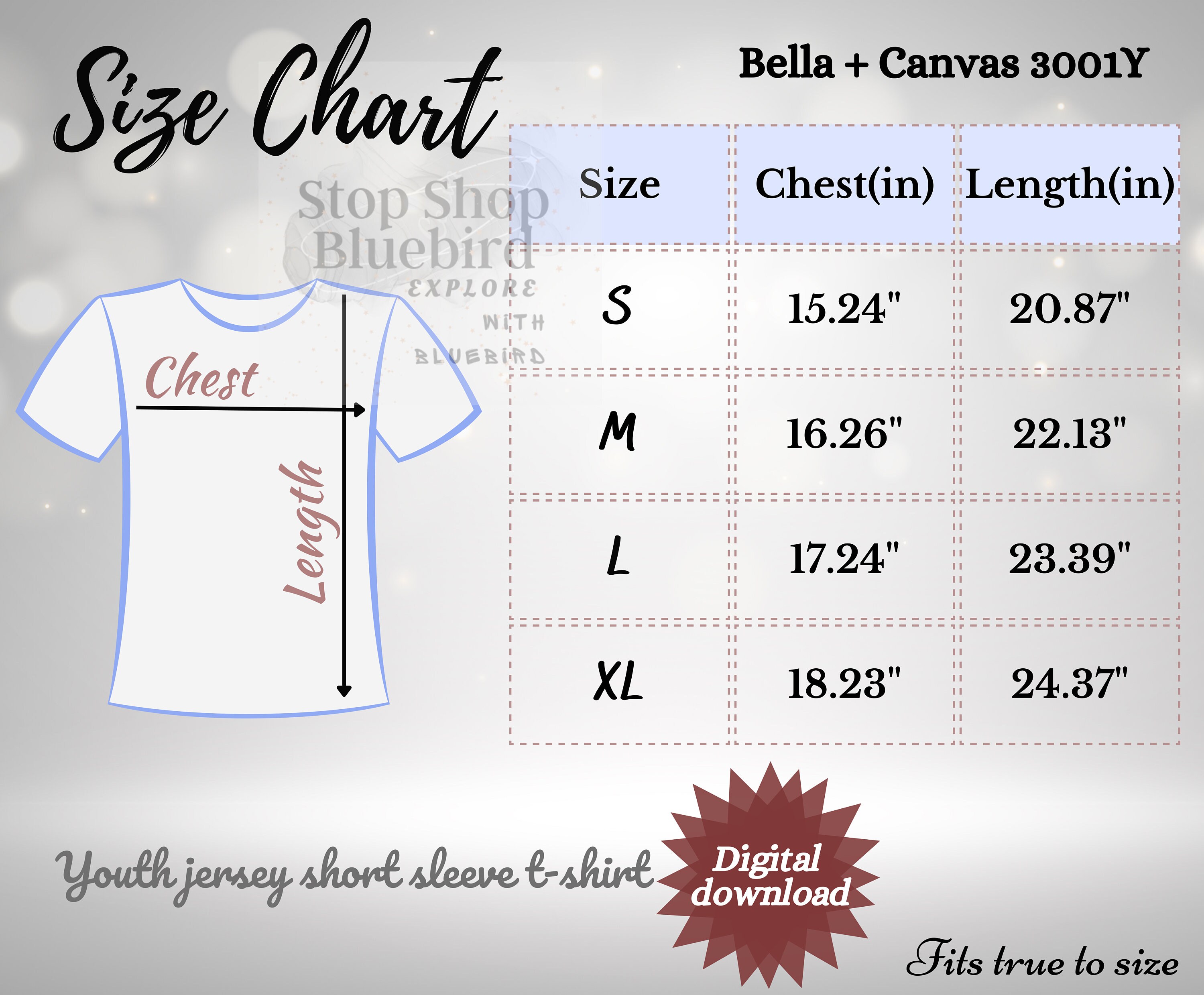 3001Y Size Chart Size Chart for 3001youth Shirt Simple Etsy Denmark