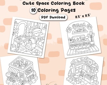 10 Cozy Corners Coloring Pages, Cute and Cozy Coloring Designs of Rooms, PDF Instant Download Set 1