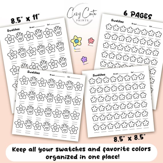 6 Printable Coloring Swatch Chart and Color Test Pages, Swatch test, 2 Sizes, Instant Download