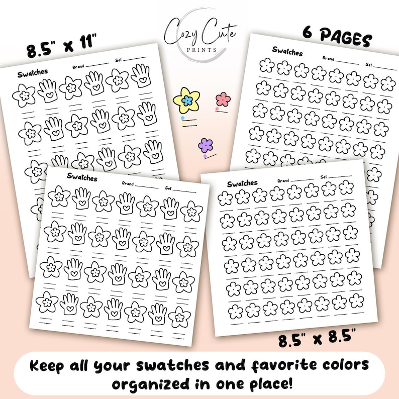 6 Printable Coloring Swatch Chart and Color Test Pages, Swatch test, 2 Sizes, Instant Download