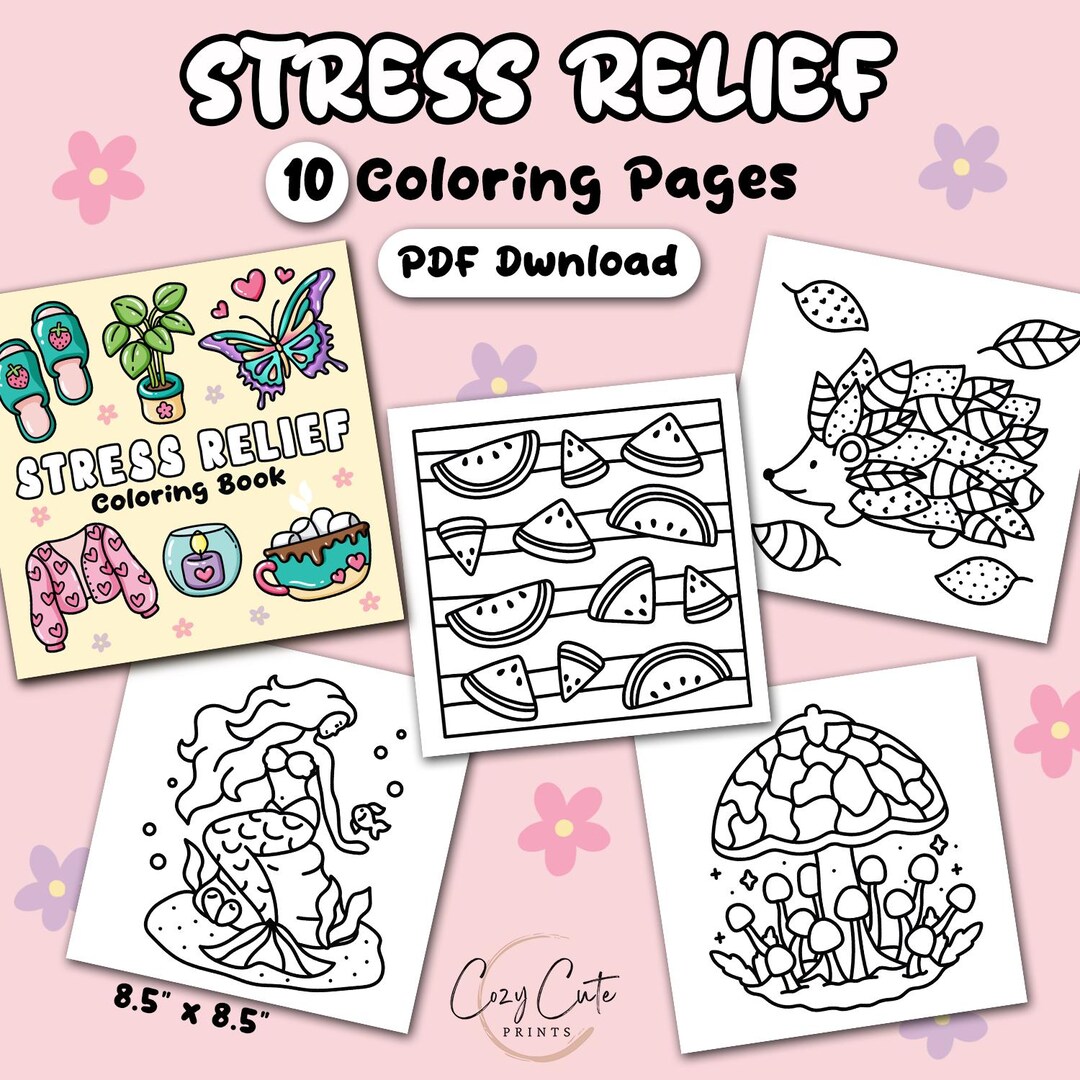 Stress Relief Coloring Book: 10 Bold & Easy Designs (digital Download ...