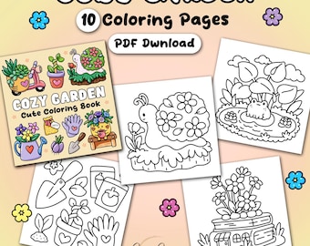 Cozy garden Coloring Pages, Bold and Easy Coloring Book Set 2, Adult and Kids Coloring Pages