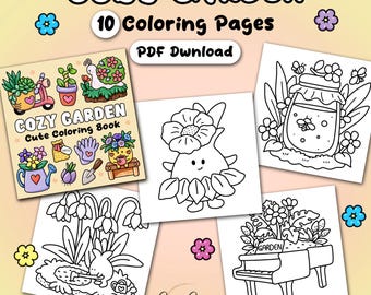 Cozy garden Coloring Pages, Bold and Easy Coloring Book Set 3, Adult and Kids Coloring Pages
