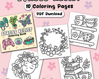Libro para colorear para aliviar el estrés: 10 diseños atrevidos y fáciles (descarga digital)