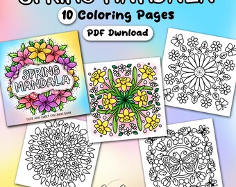 Spring Mandala Coloring Book: 10 Bold Floral Patterns Designs (Digital Download) Set 1