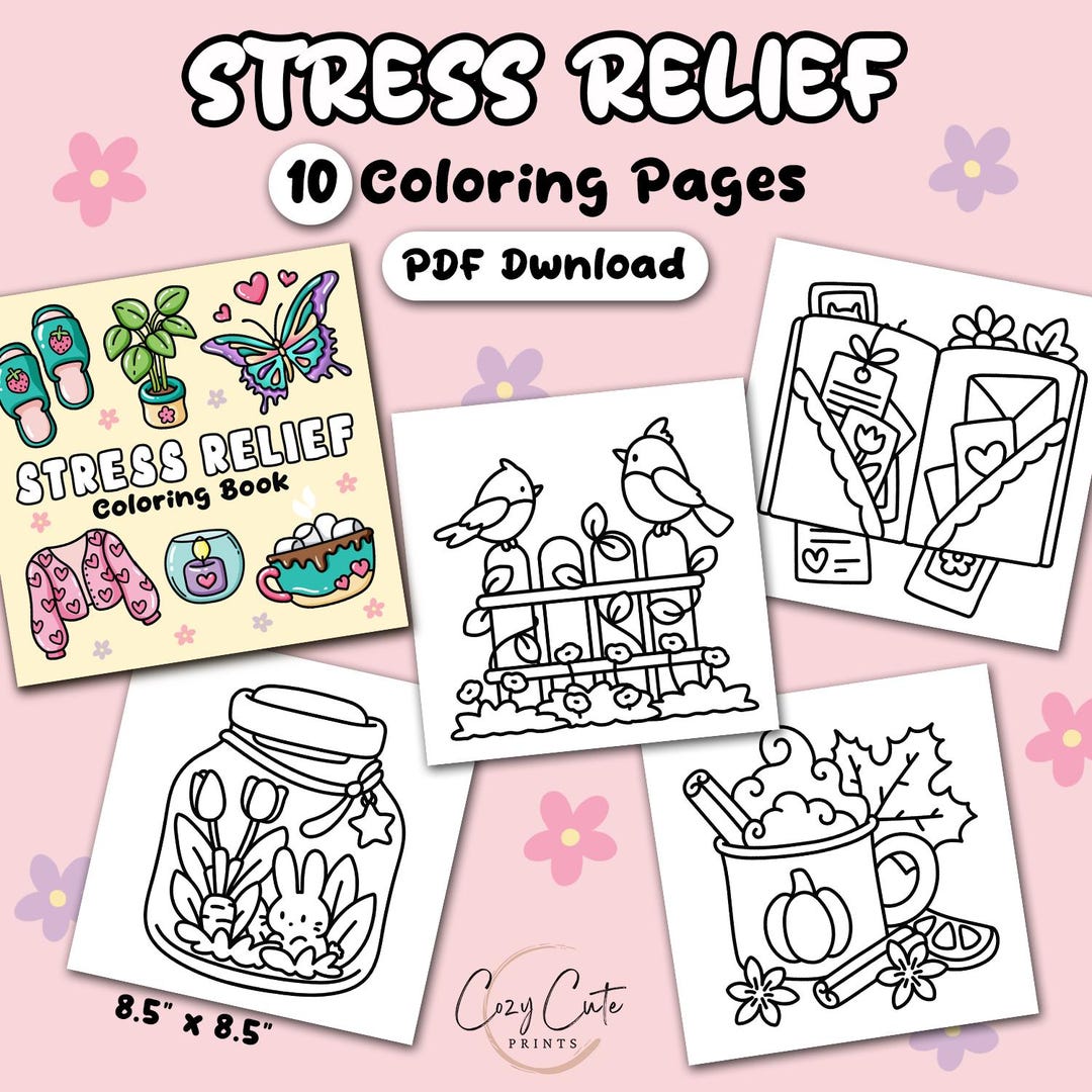 Stress Relief Coloring Book for Adults and Kids – 10 Bold Easy Designs ...