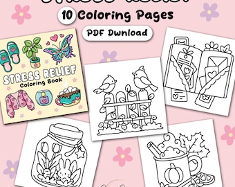 Stress Relief Coloring Book for Adults and Kids – 10 Bold Easy Designs ...