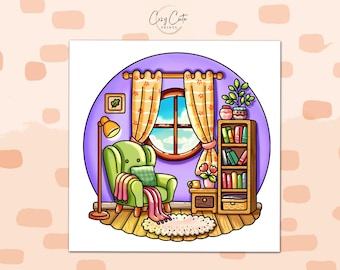 10 Cozy Corners Coloring Pages, Cute and Cozy Coloring Designs of Rooms, PDF Instant Download Set 2