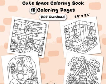 10 Cozy Corners Coloring Pages, Cute and Cozy Coloring Designs of Rooms, PDF Instant Download Set 3