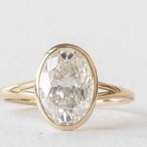 3 Ct Oval Cut Moissanite Engagement Ring, Solitaire Wedding Ring, Simple Bezel Set Bridal Ring, Dainty Ring proposal Ring Statement Ring 178