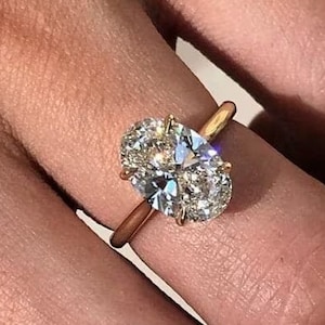 2 CT Classic Oval Solitaire Diamond Ring, Gorgeous Hidden Halo Anniversary Ring, 925 Sterling Silver Ring, Moissanite Oval Promise Ring 129