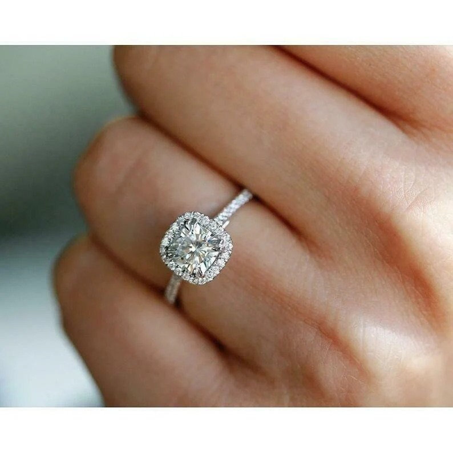 Cushion Cut Moissanite Ring, Moissanite Engagement Ring, Silver Ring