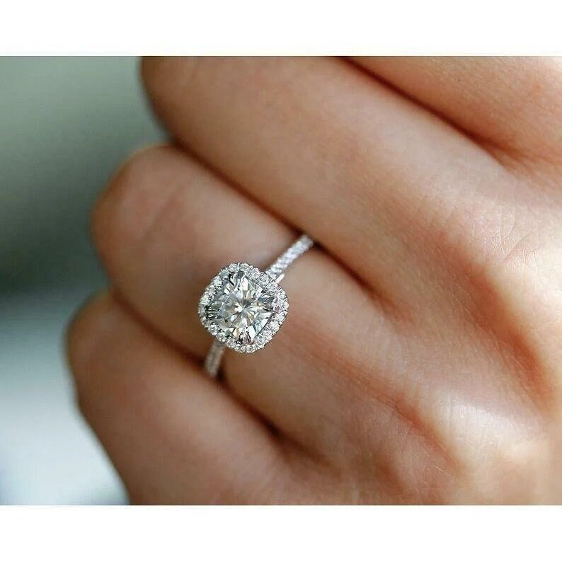 Cushion Cut Moissanite Ring, Moissanite Engagement Ring, Silver Ring