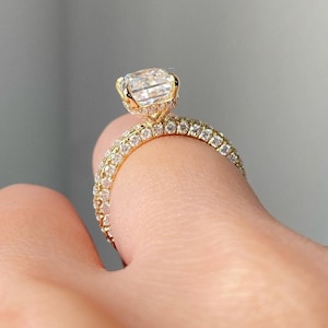 Hidden Halo Radiant Cut Solitaire Engagement Ring Radiant Moissanite Ring Three Said Pave Setting Anniversary Gift For Women Promise Ring268