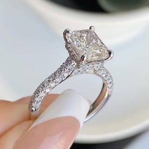 3 CT Radiant Cut Moissanite Ring Radiant Cut Wedding Ring Anniversary Ring Promise Ring Gift for Her Solitaire diamond ring women ring 172